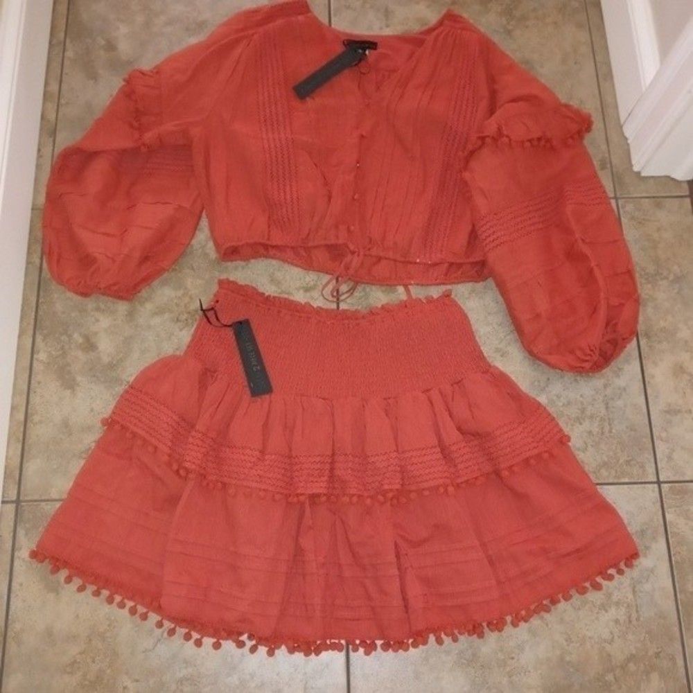NWT House of Harlow 1960 Boho Skirt Set Burnt Orange